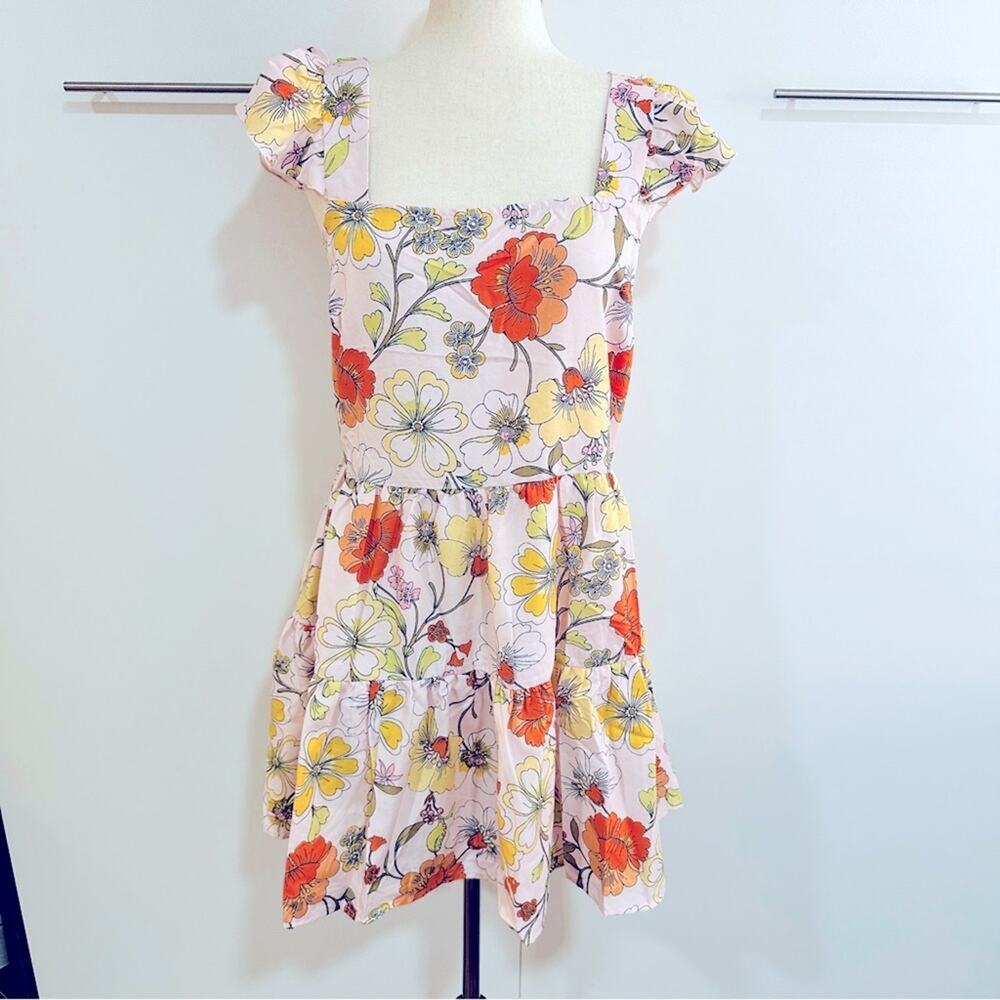 Lottie & Holly Floral Square Neck Flutter Sleeve Mini Dress NWT M - Picture 3 of 14